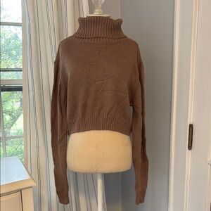 Garage Brown Cowl Neck Sweater with Ribbed Details